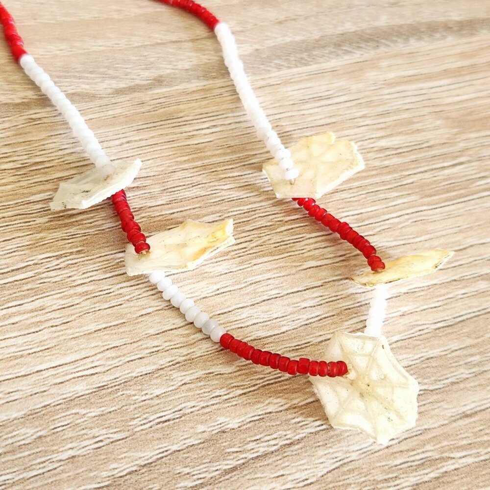 Vintage Native American Spider Web Seed or Bone Glass Seed Beaded Necklace